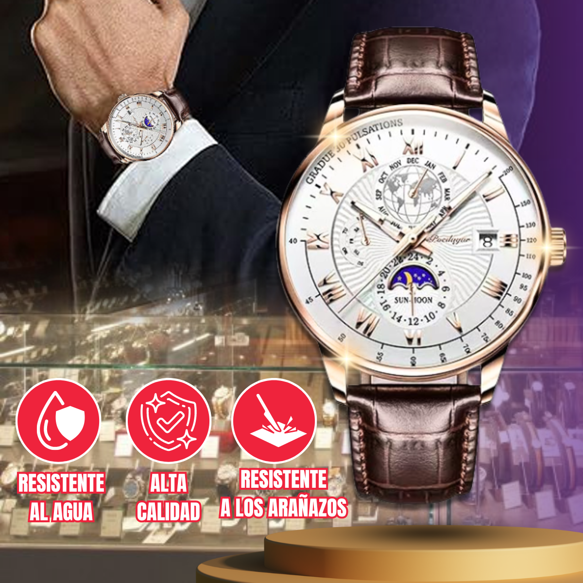 RELOJ CLASICO DE PRECISION LUNA EN TU MUÑECA: Reloj con fases lunares
