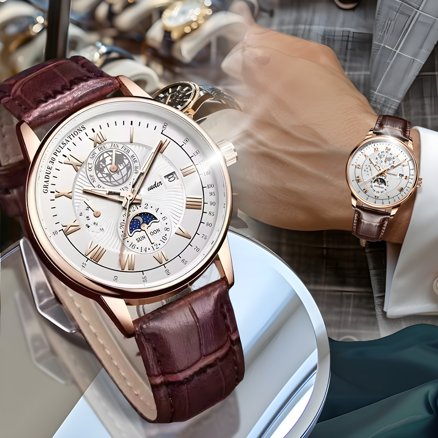 RELOJ CLASICO DE PRECISION LUNA EN TU MUÑECA: Reloj con fases lunares
